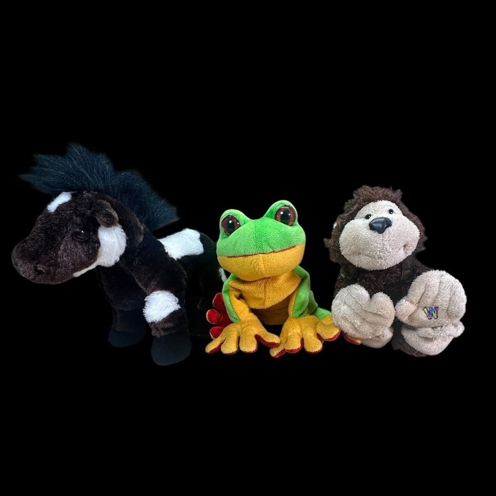 Ganz Webkinz Plush Lot of 3 – Lil Horse, Monkey & Frog Stuffed Animals No Codes